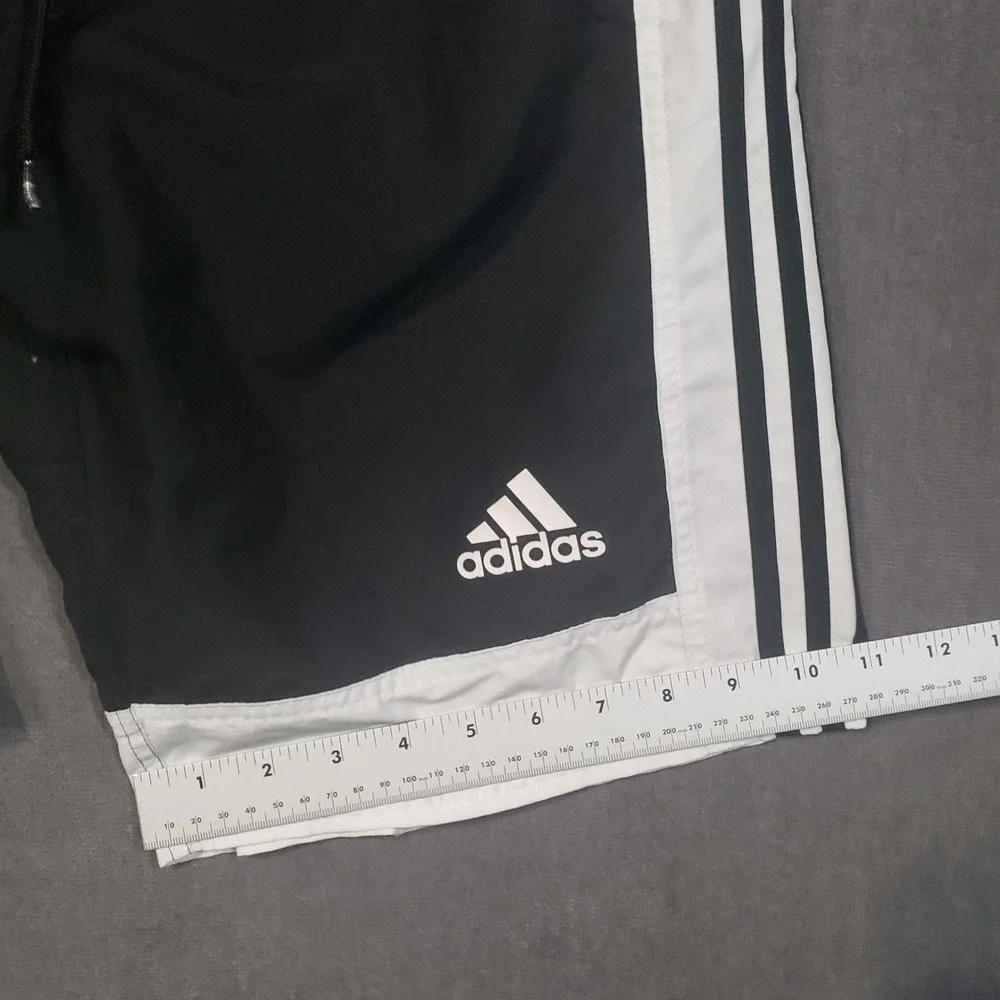 Adidas Athletic Shorts Mens Medium Black White 3-Stripe Drawstring Logo